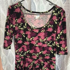 LuLaRoe Pink Floral Scoop Neck Dress on Black
